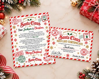 Letter from Santa & Nice List Certificate Bundle, Editable Digital Download