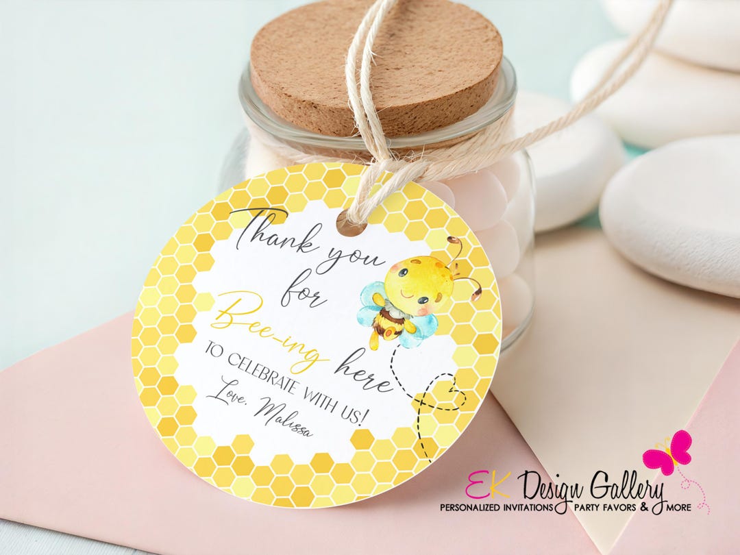 Bee Birthday Favor Tags: Honeycomb Thank You Label (editable, Digital ...