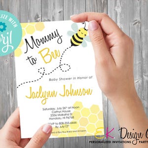 Personalized Mommy To Bee Invitation Baby Shower Theme Party Invite Printable Digital Download Invite image 5