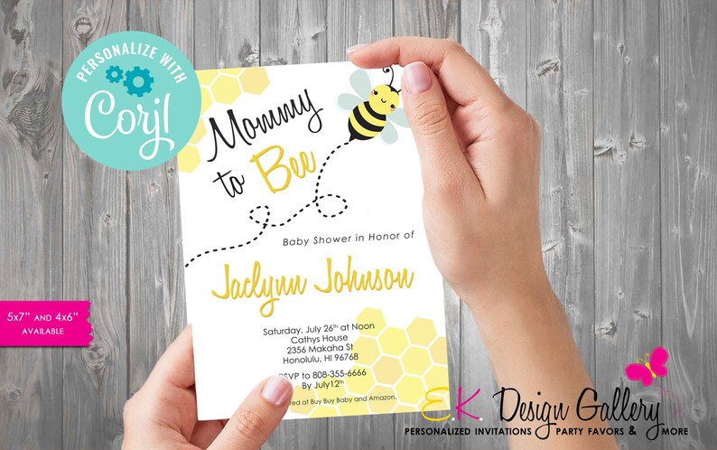 Personalized Mommy To Bee Invitation Baby Shower Theme Party Invite Printable Digital Download Invite image 5