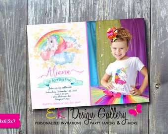 Unicorn Photo Invitation, Unicorn Birthday, Magical Birthday Party, Rainbow Invitation, Girl Unicorn Party, Unicorn Birthday Invite
