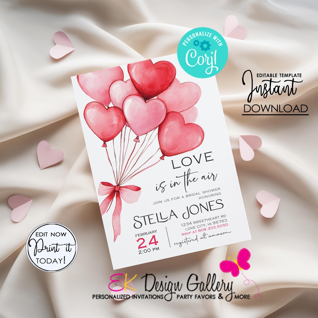 Max Air Invitations Love is in the Air Invitation, Love Balloons Bridal Shower Invite ...