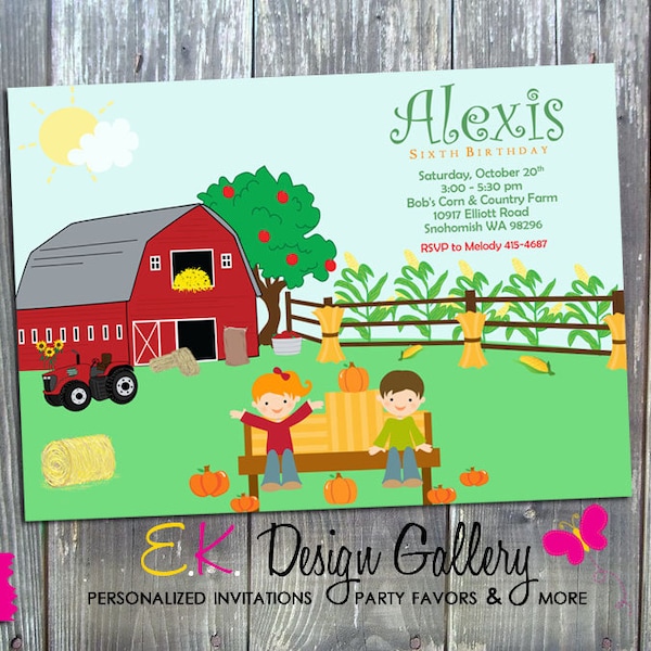 Pumpkin Patch Invitation, Fall Birthday, Harvest Party, Hayride Farm Party Invitation, Printable Invite, Digital Invitation, Personalized