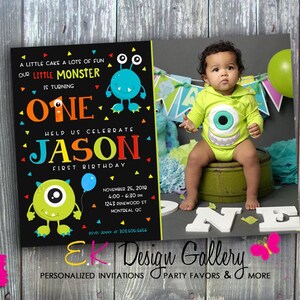 Personalisierte Monster Geburtstagseinladung: Chalkboard Foto (Digitaler Download)