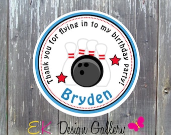 Bowling Party Tag, Birthday Thank You, Personalized Treat Label, Cupcake Topper, Digital Download
