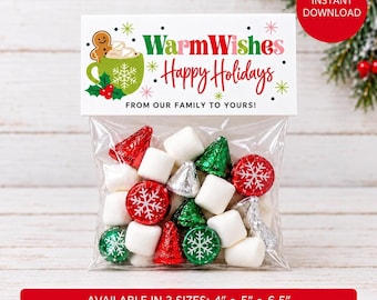 Christmas Bag Topper, Warm Wishes Treat Bag, Party Favor Label (Instant Download)