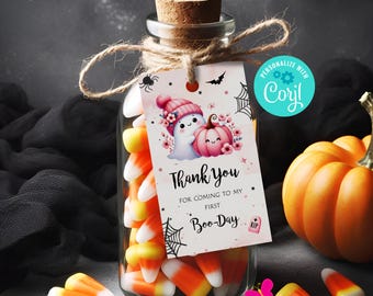 Etiqueta de Halloween de fantasma rosa: Etiqueta editable para fiesta de Halloween (descarga digital)