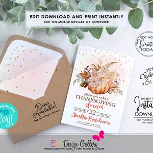 Editable Thanksgiving Dinner Invitation ThanksGiving Family and Friends Dinner Invite, Lets Feast Thanksgiving Digital Template Invite