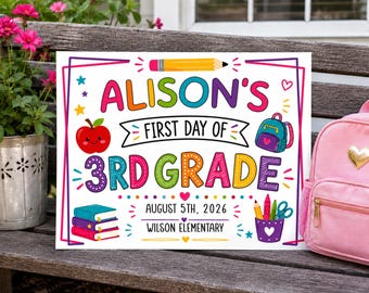 First Day of Third Grade Sign, Editable Back To School 3rd Grade Photo Prop (Digital Download)