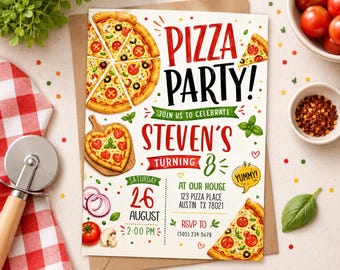 Pizza Party Birthday Invitation, Editable Pizzeria Party Invite Template, Italian Food (Digital Download)