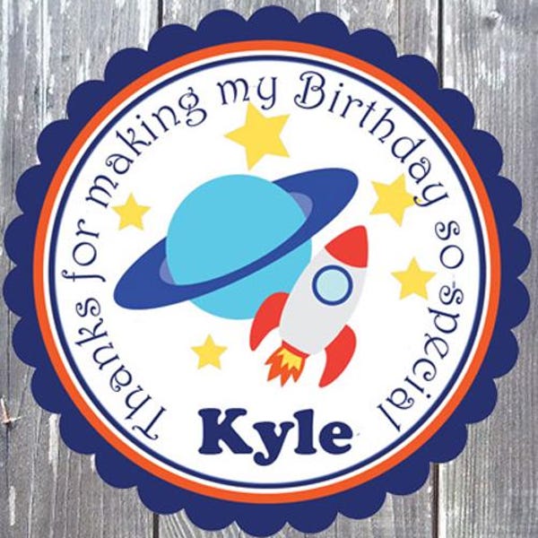 Personalized Space Rocket Birthday Party Favor Tags (Digital Download)