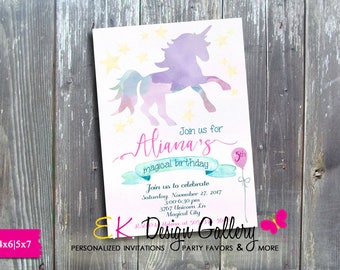 Unicorn Invitation, Unicorn Birthday, Magical Birthday Party, Rainbow Unicorn Invitation, Girl Unicorn Party, Unicorn Birthday Invite