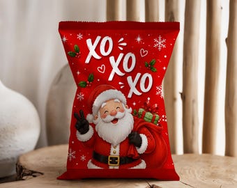 Christmas Santa Chip Bag Wrapper, Holiday Party Favor, XOXO Treat Bag