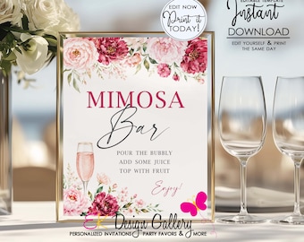 Mimosa Bar Sign, Petals & Prosecco Bridal Shower, Editable 8x10 Champagne Bar Poster (Instant Download)