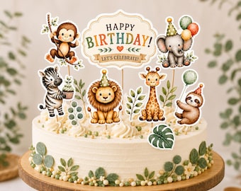 Wild Safari Cake Toppers, Cupcake Decoration, Jungle Animals Centerpiece (Instant, Digital Download)