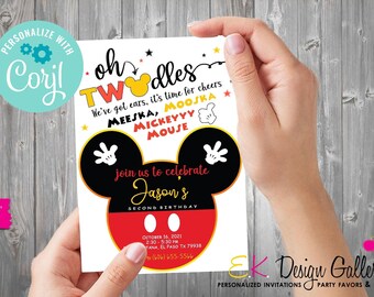 Mouse Ears Invitation, Oh TwoDles Second Birthday Party Invite, EDITABLE Digital Download