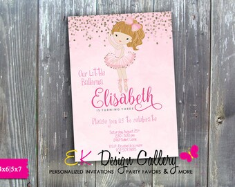 Ballerina Birthday Invitation, Ballet Birthday Party, Ballet Girl Birthday Invite, Ballet Theme Party, Dancing Ballerina, Digital Invitation