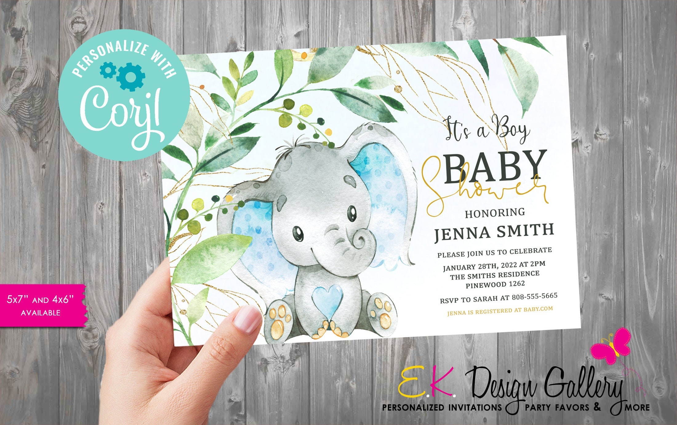 INSTANT DOWNLOAD Elephant Baby Shower Invitation Boy Baby Shower Invite Its A Boy Baby Shower Invitation Corjl EDITABLE