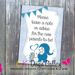 Elefante Azul - Notas de Desejos para Bebê - Placa de Conselhos para Imprimir - Cartão de Desejos para Chá de Bebê - Notas de Conselhos para Futuras Mamães - Placa de Livro de Visitas - Download Instantâneo