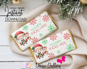 Christmas Chocolate Bar Wrapper, Holiday Candy Favor Label (Instant Download, NOT EDITABLE)