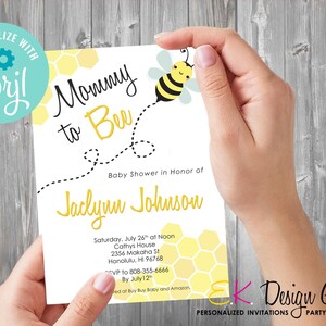 Personalized Mommy To Bee Invitation Baby Shower Theme Party Invite Printable Digital Download Invite image 4