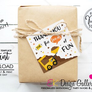 Bau Dankeschön Tag Bau Geburtstag Favor Tag Dump Truck Treat Tag Bau Thema Geschenk Gefälligkeiten Tag Instant Download