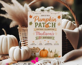 Pumpkin Patch Birthday Invitation, Editable Fall Farm Party Invite, Digital Download