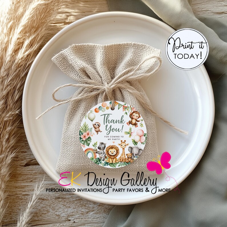 Wild Safari Favor Tag, Printable Thank You, Jungle Animals Round Label ...