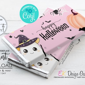 Emballage de barre chocolatée Halloween : faveur de friandise de barre de chocolat rose, téléchargement numérique