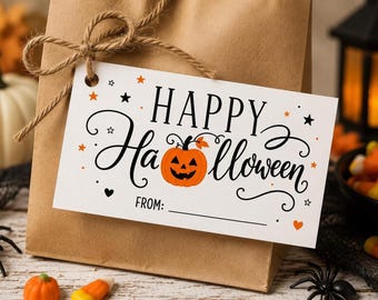 Happy Halloween Pumpkin Favor Tag II, Printable Instant Download