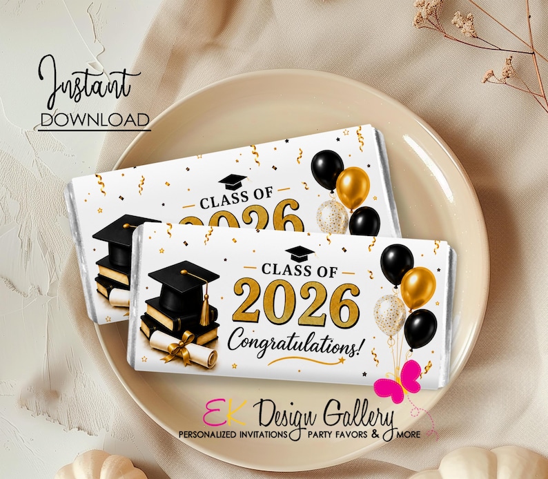Graduation Candy Wrapper, Gold Black Class of 2026 Chocolate Wrap ...
