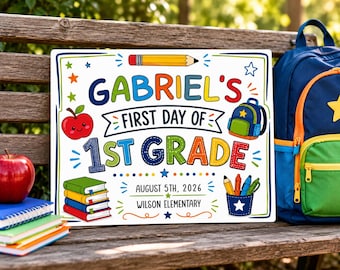 First Day of 1st Grade Sign, Editable Back To School 1st Grade Photo Prop (Digital Download)
