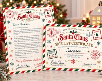 Personalized Letter from Santa & Nice List Certificate Bundle, Digital Download