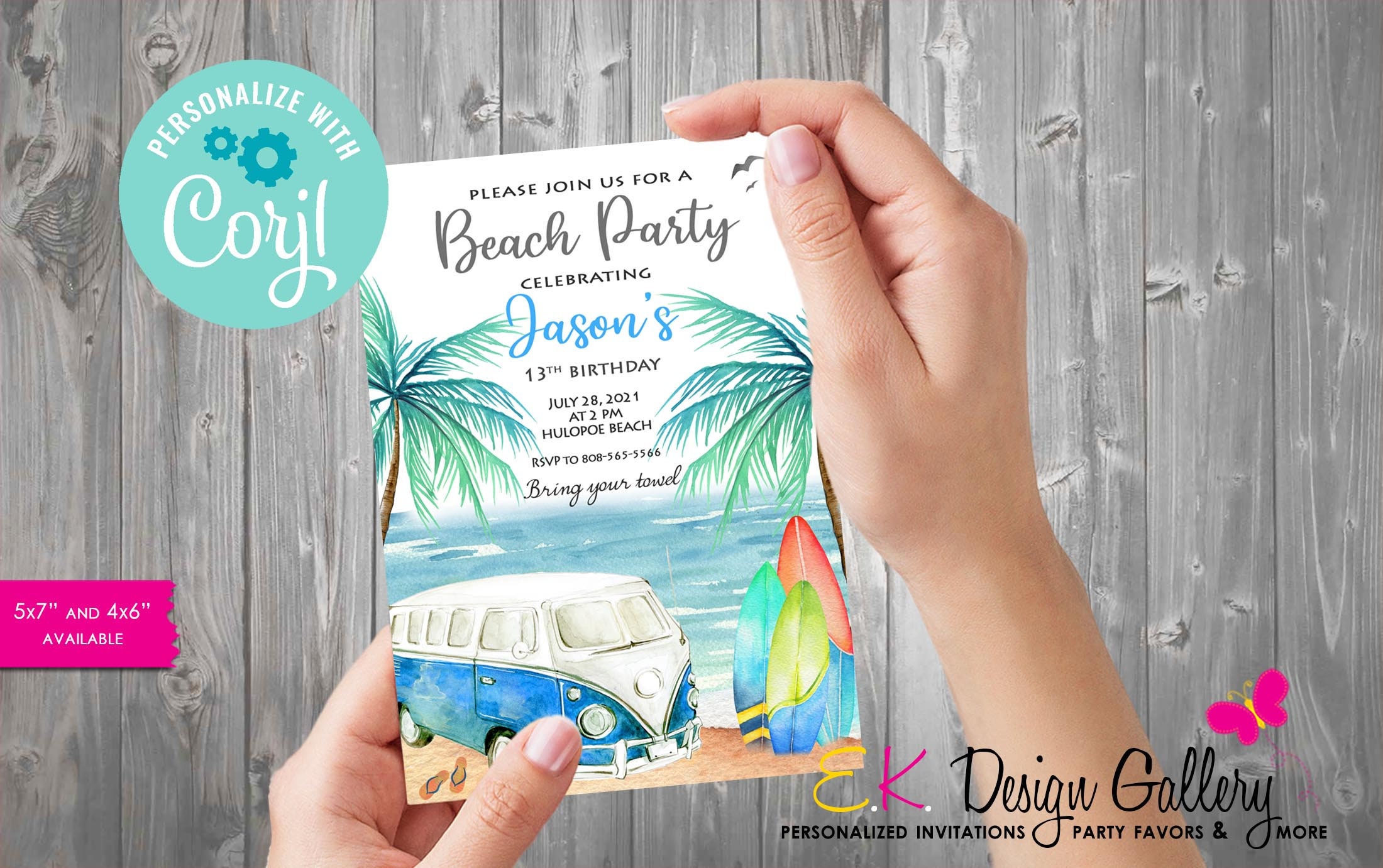 INSTANT DOWNLOAD Boy Beach Party Invitation Summer Boy Birthday Surf Birthday Invite Boy Surfing Corjl EDITABLE Template