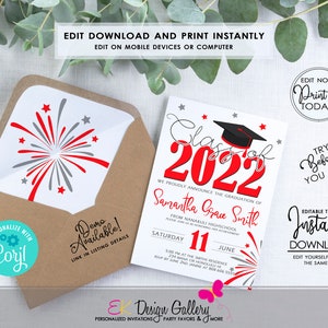 Graduation 2024 Invitation, Red Grad Invite, Graduation Party Invite, Class of 2024 Celebration, Instant Download, Corjl EDITABLE Template image 5