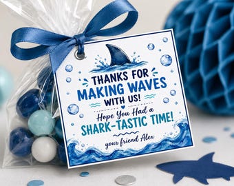Shark Birthday Favor Tag, Shark-Tastic Treat Label (Instant Download)