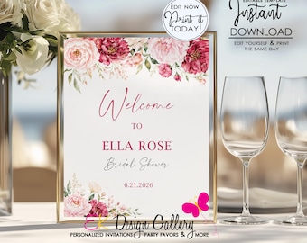 Petals and Prosecco Welcome Sign, Bridal Shower Editable 8x10 Poster (Instant Download)