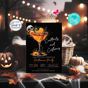 Halloween Party Cocktails and Costumes Invitation, Adult Party Invite (Editable, Digital Download)