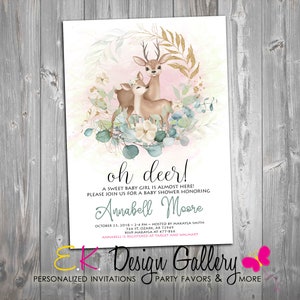 Personalized Oh Deer It’s a Girl Baby Shower Invitation Baby Girl Shower Party Invite Mom to be Shower Deer Invitation Digital Download