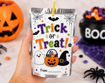 Halloween Juice Labels, Editable Trick Or Treat Party Favor Drink Label (Instant Download)