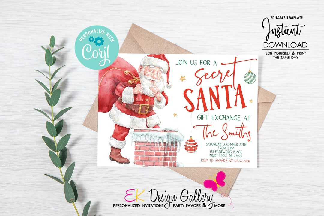 Secret Santa Invitation: Christmas Party, Gift Exchange Invite ...