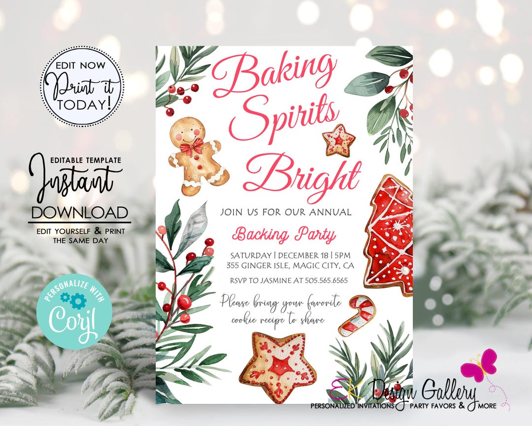 Baking Spirits Bright Invitation: Holiday Cookie Exchange Invite ...