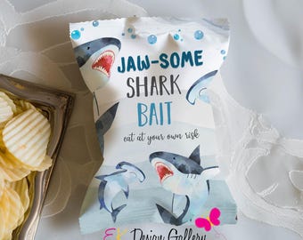 Shark Chip Bag Template, Ocean Theme Birthday, Party Favor Treat (Instant Download, NOT EDITABLE)