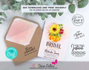 Fall Bridal Shower Invitation, Bachelorette Party Invite, Editable Instant Download Template