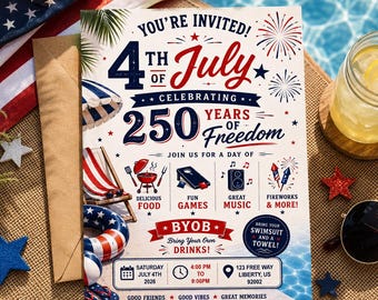 4th of July Party Invitation, Patriotic Celebration, Independence Day Party Invite (Instant Download)