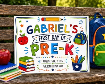 First Day of Pre-K Sign, Editable Back To School Pre-K Photo Prop (Digital Download)