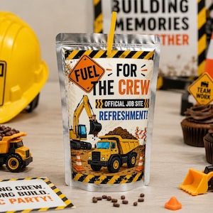 Construction Birthday Juice Pouch Labels, Printable Dump Truck Party Favor, Instant Download PDF