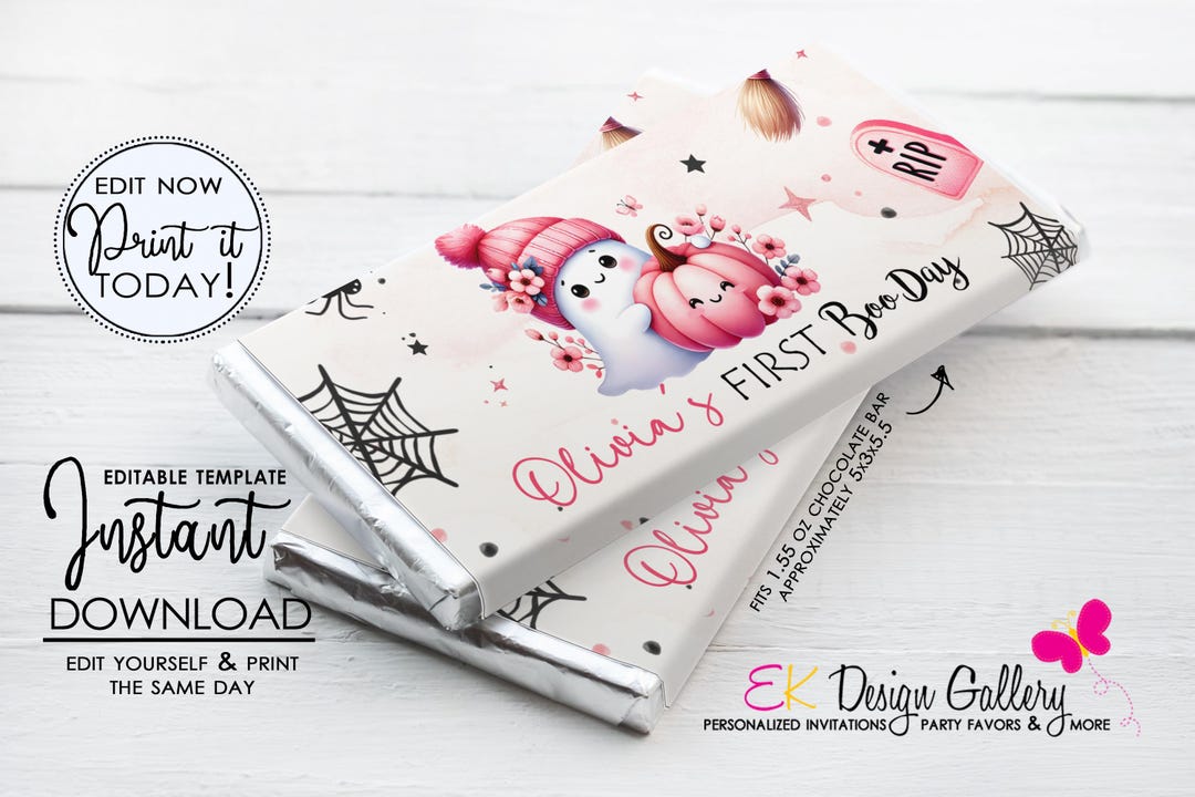 Wrapper Girl Pink Ghost Halloween Candy Wrapper: Girl Boo Party Favor (digital ...