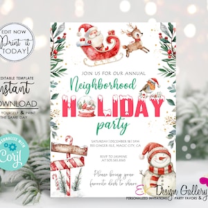 Neighborhood Christmas Party Invitation: EDITABLE Template (Digital Download)