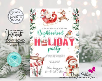 Neighborhood Christmas Party Invitation: EDITABLE Template (Digital Download)